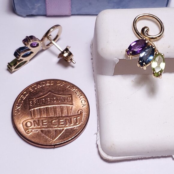 Estate 1.20ctw Natural Marquise Multi Gem 10Kt Y/G Swirl Drop post Earrings23094 - Picture 4 of 6